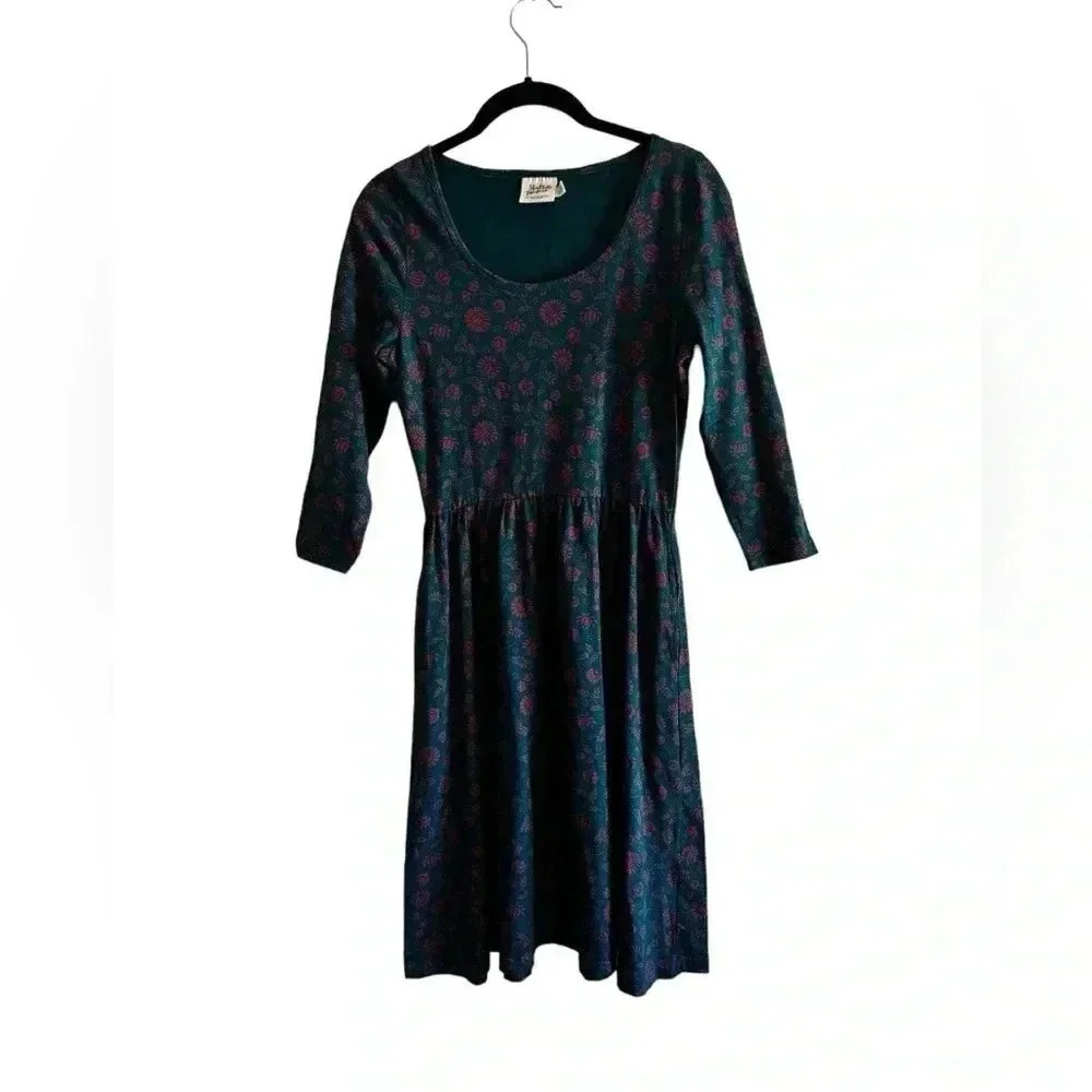 Mata Traders Long Sleeve Floral Dress Organic Cotton Size S